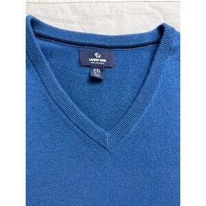 Lands End Mens V Neck Sweater Blue 100% Cashmere Size XXL